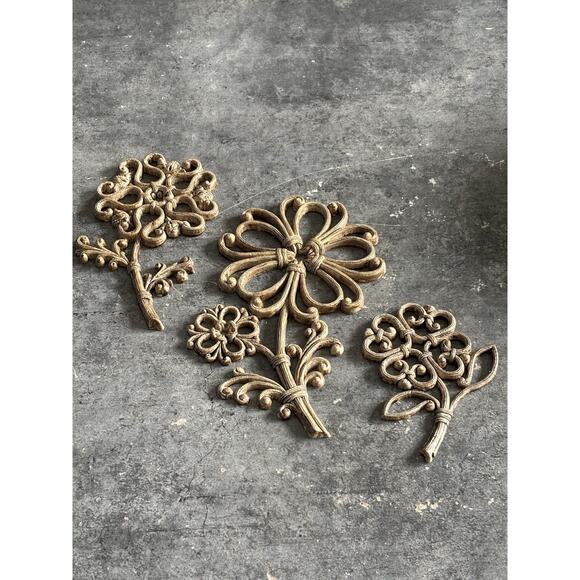 3 Homco Flower Wall Decor, Faux Wood/Wicker, 1978 Vtg Floral - Picture 1 of 9